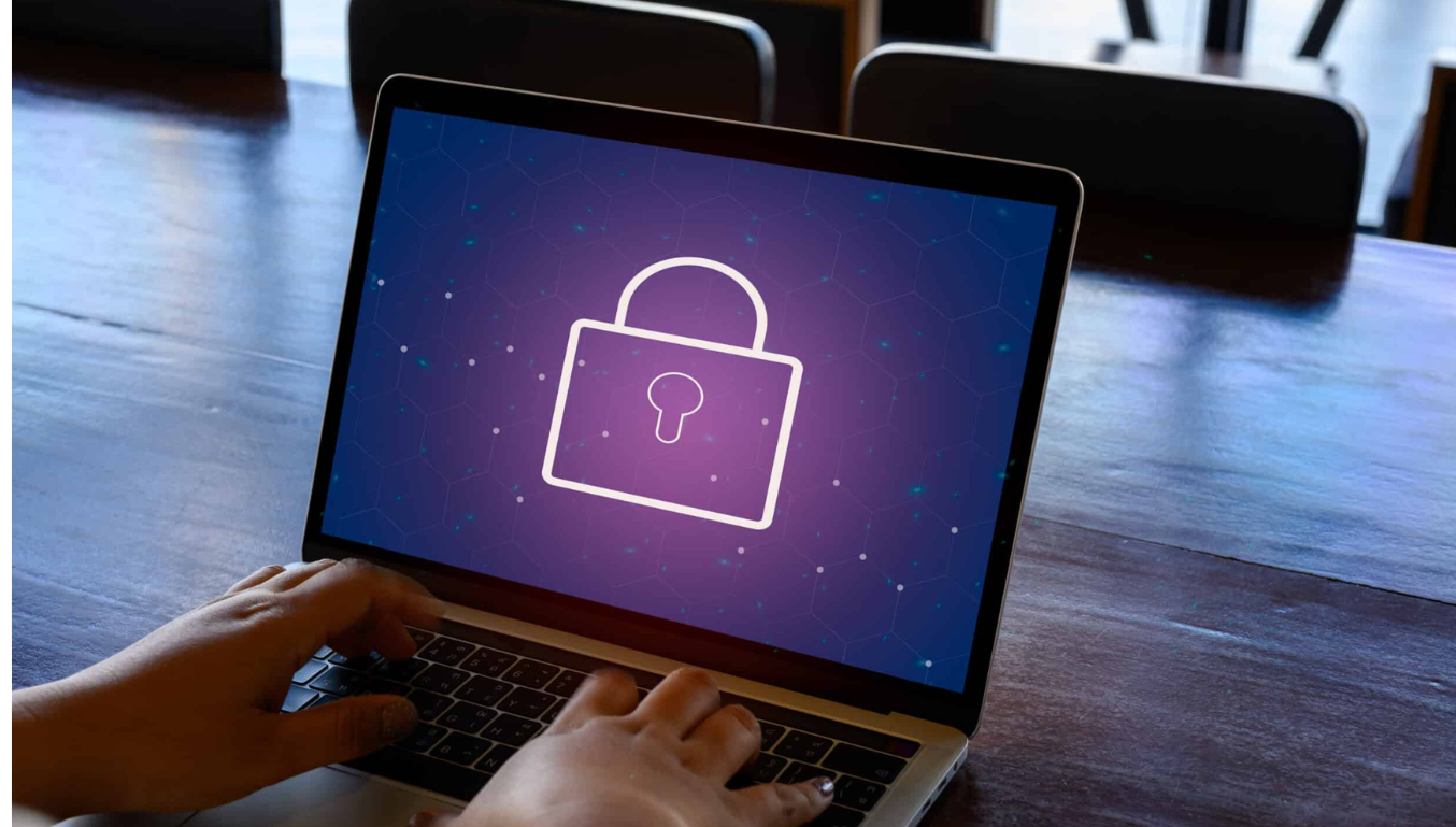 Laptop,Computer,With,Data,Protection,,Cyber,Security,,Information,Safety