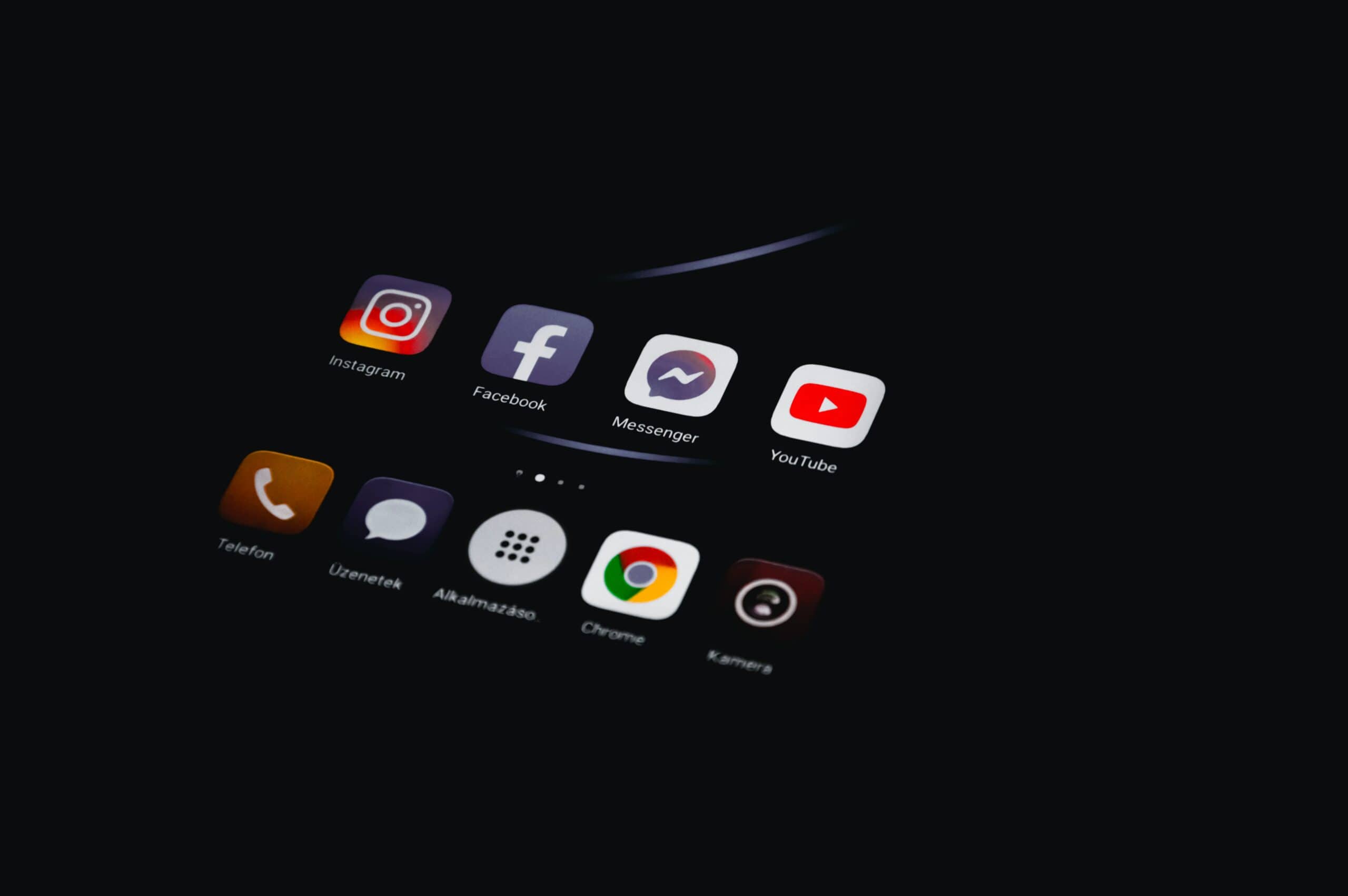 Social media icons on a dark background
