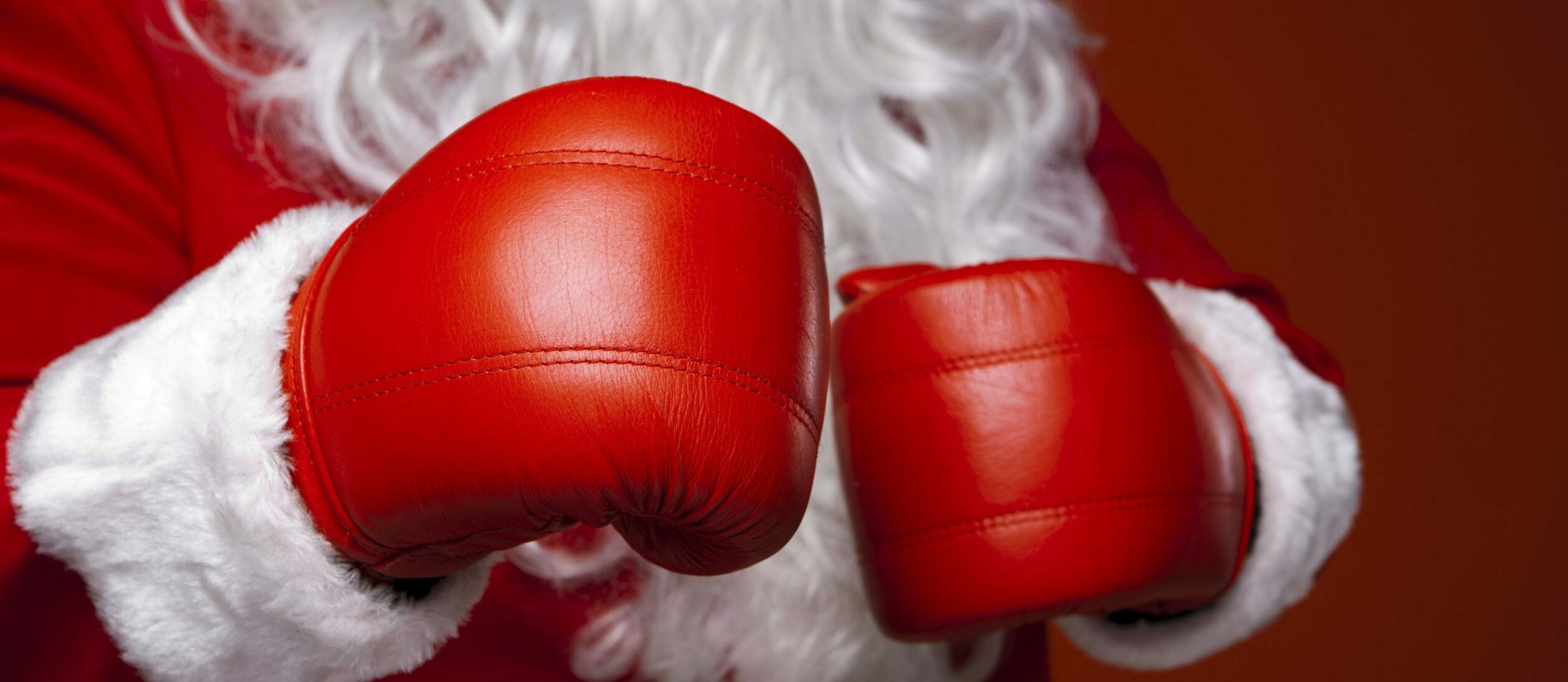 Santa with boxing gloves on