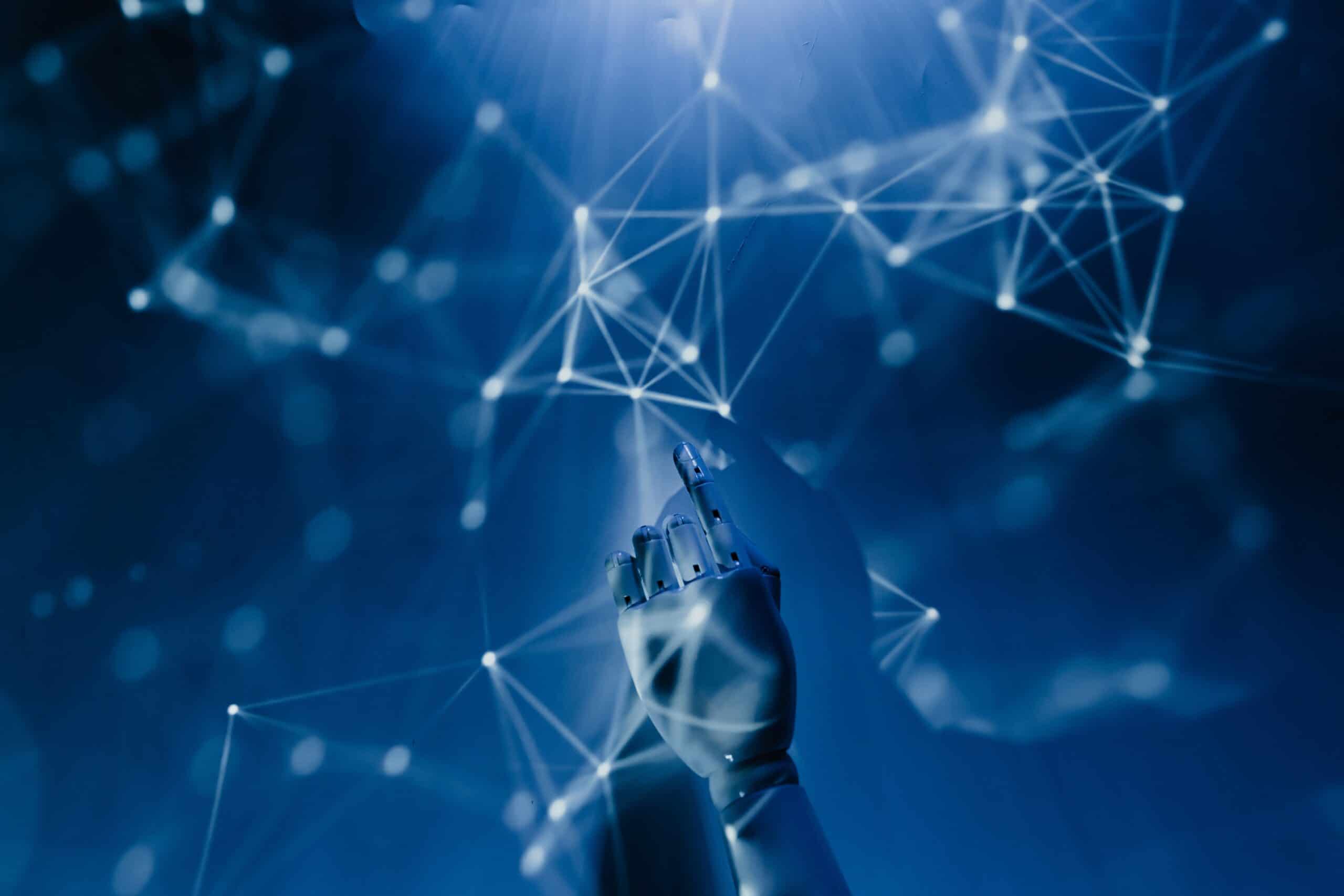 Artificial-Intelligence-robot-hand-blue-background