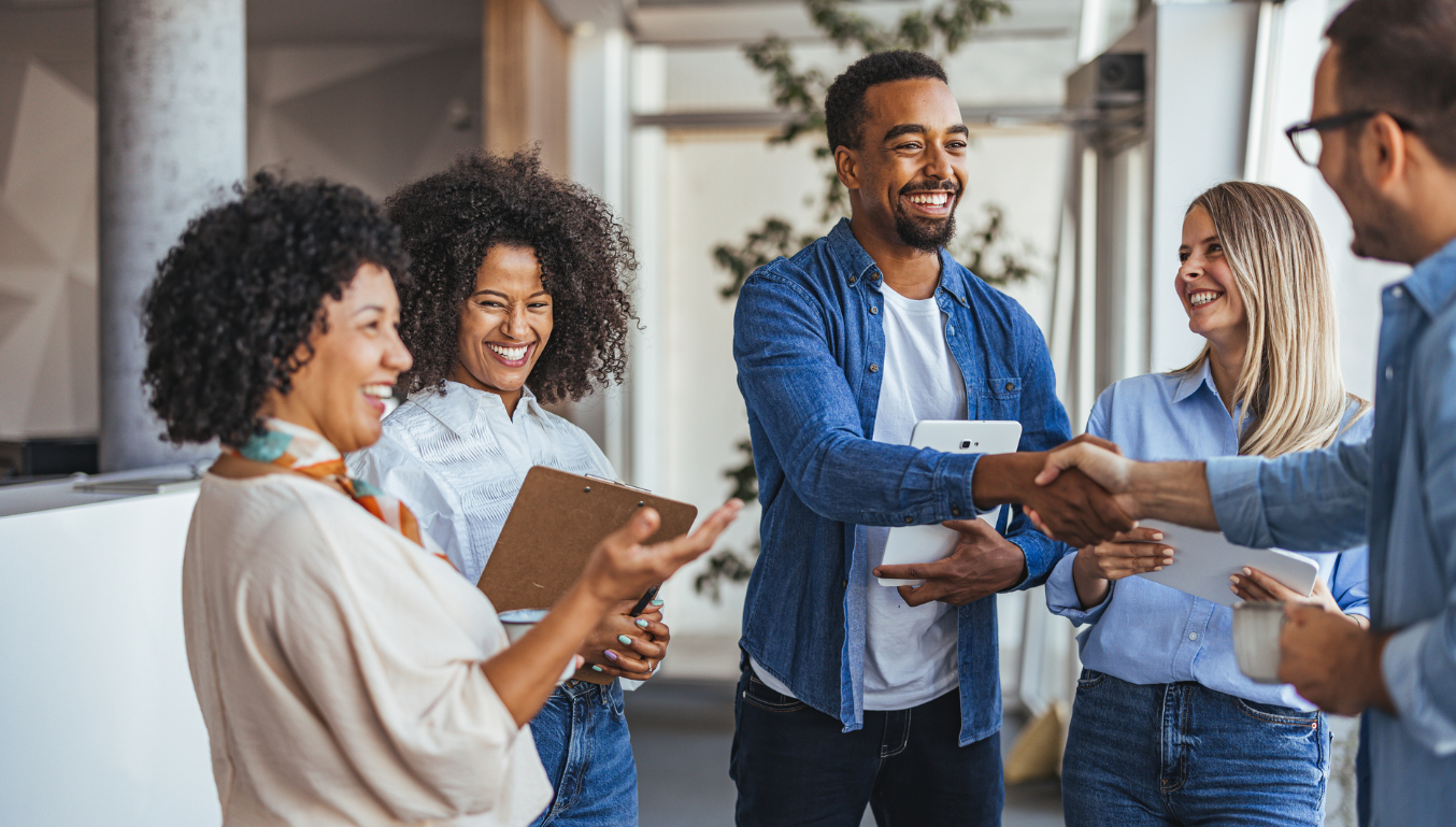 people in a group smiling