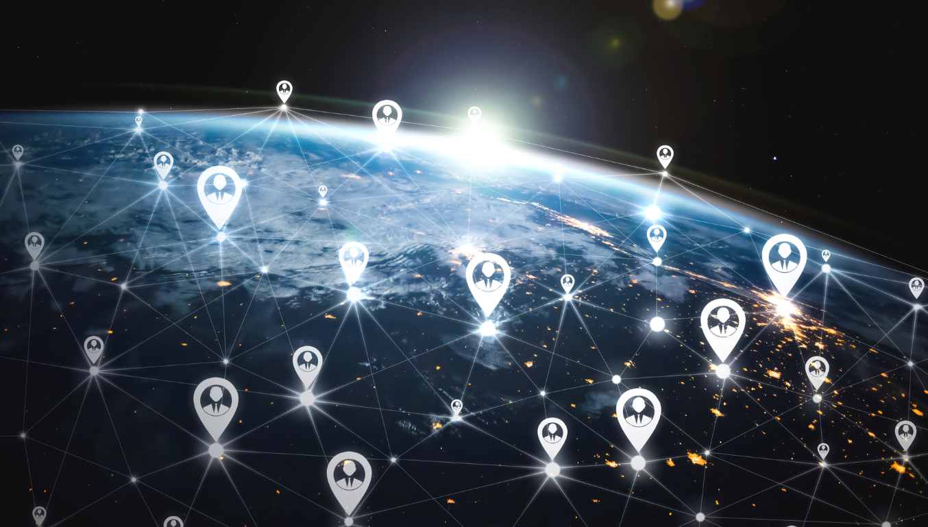 People network and global earth connection in innovative perception . Business people with modern graphic interface linking many people around world by social media .