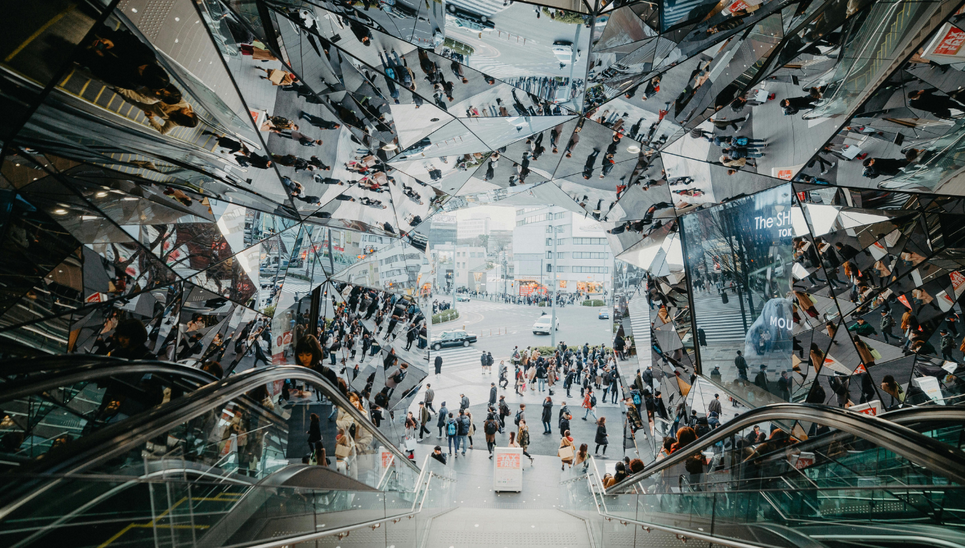 View from Top of the Stairs in a Modern Shopping Mall