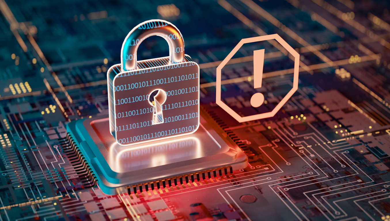 Concept of warning display indicating security risks in cyberspace, 3d rendering