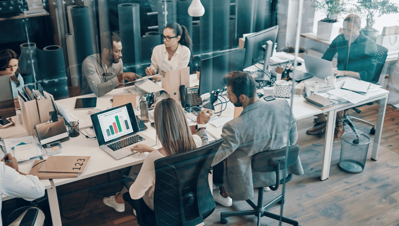 people, office, desk, meeting, laptops