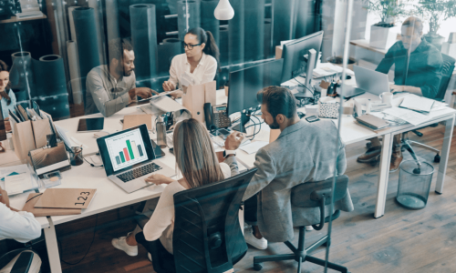 people, office, desk, meeting, laptops