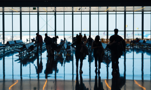AIRPORT WAITING AREA - silhouettes of people