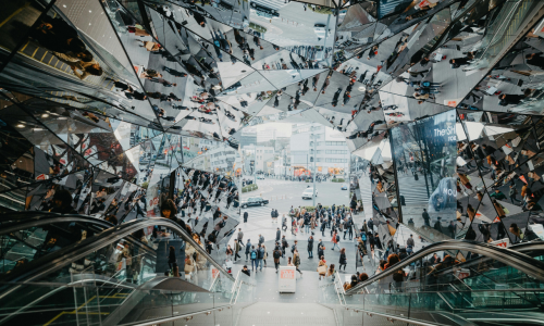 View from Top of the Stairs in a Modern Shopping Mall