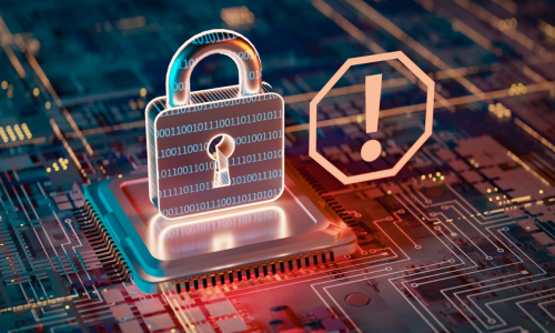Concept of warning display indicating security risks in cyberspace, 3d rendering