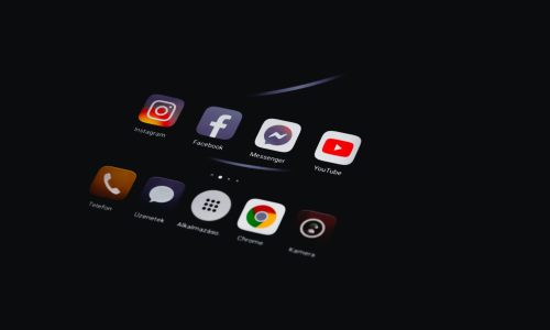 Social media icons on a dark background